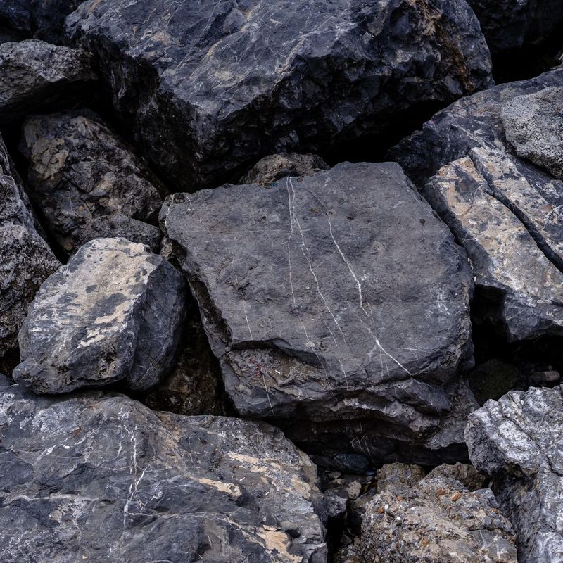 Close-up of large broken grey rock